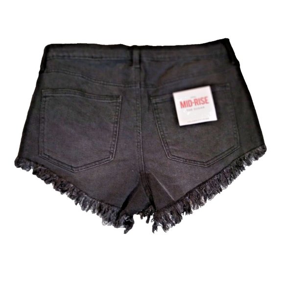 New Celebrity Pink Button Fly Jean Shorts Womens 11 Black MidRise Distress Jeans - Picture 2 of 9